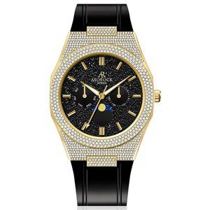 Asorock Watches Iced Transporter Small Diamond Bezel Rubber Strap Mens watch